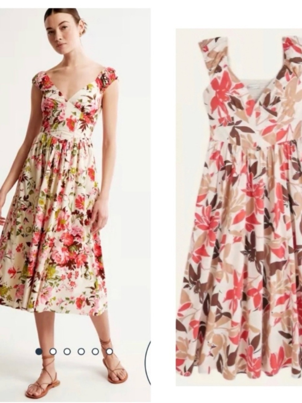 Abercrombie & Fitch Floral V-neck dress in cream, rust and browns